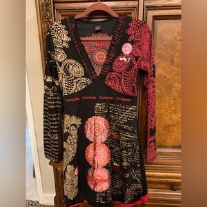 DesigualV Neck Long Sleeves Dress EUR Size Medium